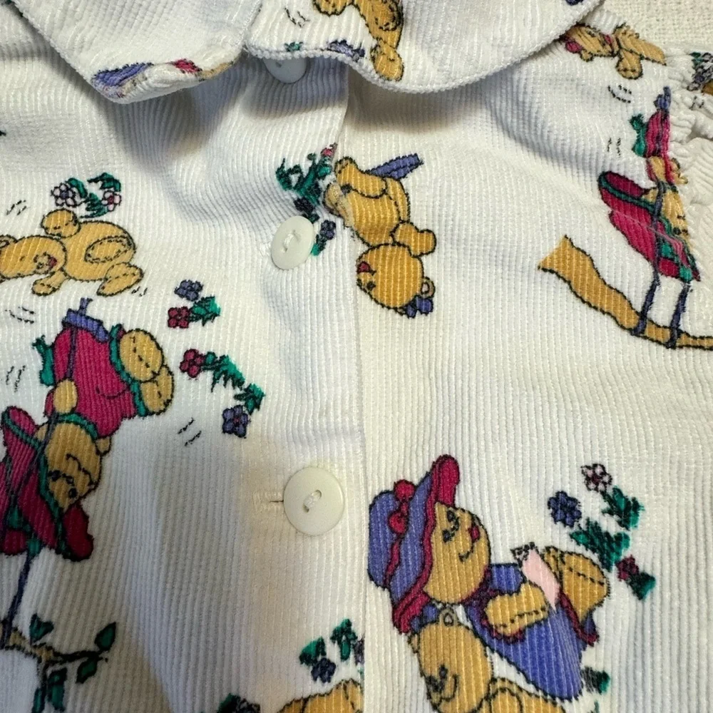 Vintage Charming Kids Footie with Bear Print - White and Multicolor Unisex